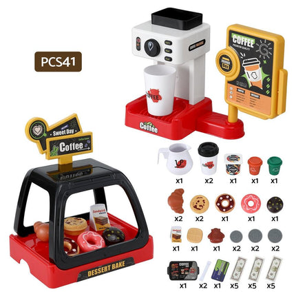 Keezi Kids Pretend Role Play Toy Coffee Shop with Coffee Maker Machine Play Money Food Tea Party Set.