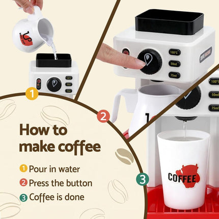 Keezi Kids Pretend Role Play Toy Coffee Shop with Coffee Maker Machine Play Money Food Tea Party Set.