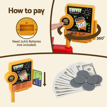 Keezi Kids Pretend Role Play Toy Coffee Shop with Coffee Maker Machine Play Money Food Tea Party Set.