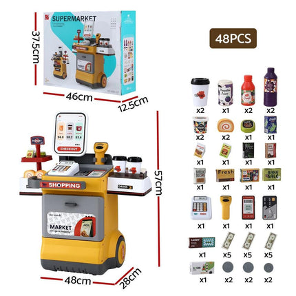 Keezi Kids Pretend Playset Supermarket Shopping Role Play Toy Cash Food 48PCS.