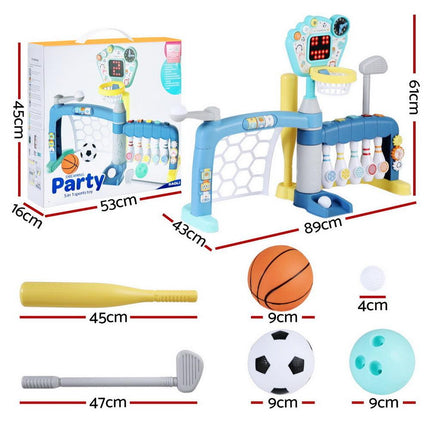 Keezi Kids Basketball Hoop Stand Bowling Baseball Golf Game Sports Toys Set Blue.