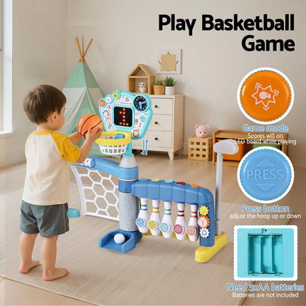 Keezi Kids Basketball Hoop Stand Bowling Baseball Golf Game Sports Toys Set Blue.