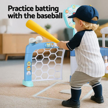 Keezi Kids Basketball Hoop Stand Bowling Baseball Golf Game Sports Toys Set Blue.