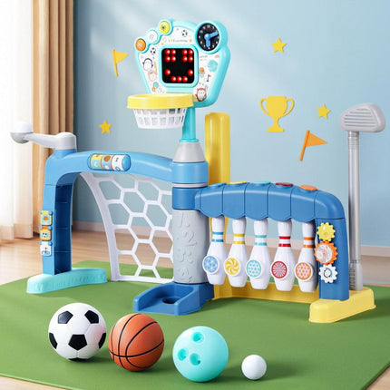 Keezi Kids Basketball Hoop Stand Bowling Baseball Golf Game Sports Toys Set Blue.