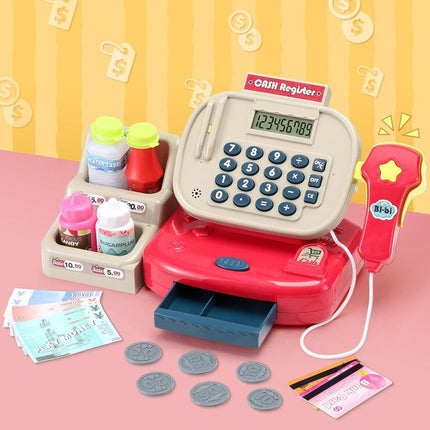 Keezi Kids Cash Register Calculator Pretend Play Shops Money Checkout Toys Set.