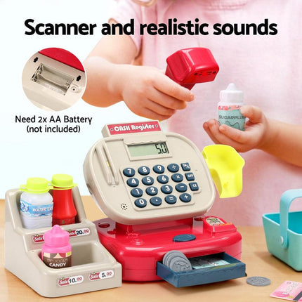 Keezi Kids Cash Register Calculator Pretend Play Shops Money Checkout Toys Set.