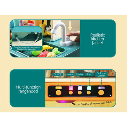 Keezi Kids Kitchen Pretend Play Set Cooking Sound Steam Light Function.