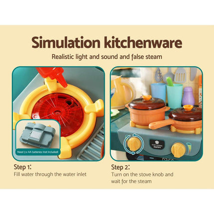 Keezi Kids Kitchen Pretend Play Set Cooking Sound Steam Light Function.