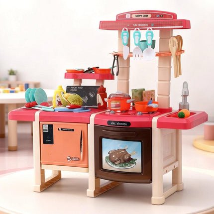 Keezi Kids Kitchen Pretend Play Set Cooking Sound Steam Light Function.
