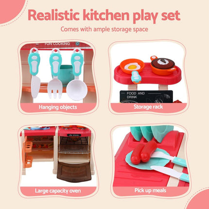 Keezi Kids Kitchen Pretend Play Set Cooking Sound Steam Light Function.