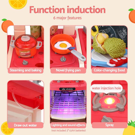 Keezi Kids Kitchen Pretend Play Set Cooking Sound Steam Light Function.