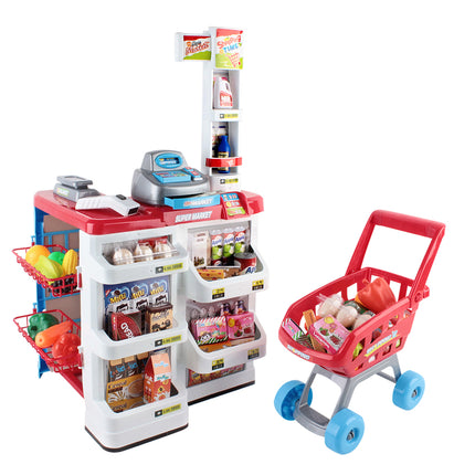 Keezi Kids Pretend Role Play Supermarket 24 Piece Playset Cash Register Trolley.