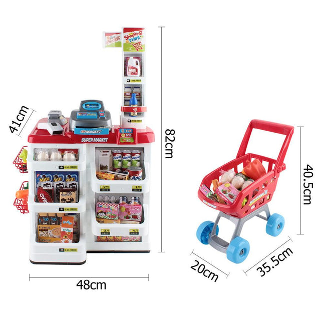 Keezi Kids Pretend Role Play Supermarket 24 Piece Playset Cash Register Trolley.