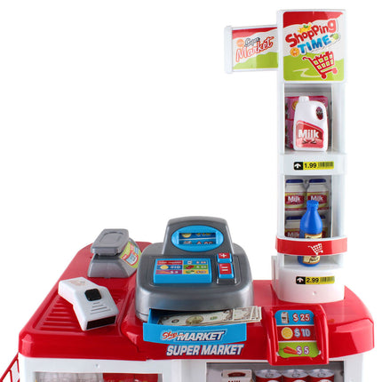 Keezi Kids Pretend Role Play Supermarket 24 Piece Playset Cash Register Trolley.