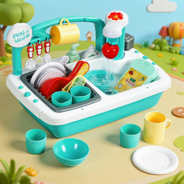 Keezi Kids Kitchen Play Set Play Pretend Sink Dishwasher Toys Green.