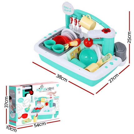 Keezi Kids Kitchen Play Set Play Pretend Sink Dishwasher Toys Green.