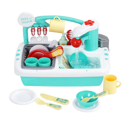 Keezi Kids Kitchen Play Set Play Pretend Sink Dishwasher Toys Green.