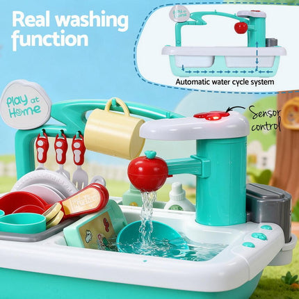 Keezi Kids Kitchen Play Set Play Pretend Sink Dishwasher Toys Green.