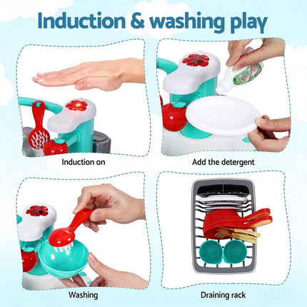 Keezi Kids Kitchen Play Set Play Pretend Sink Dishwasher Toys Green.