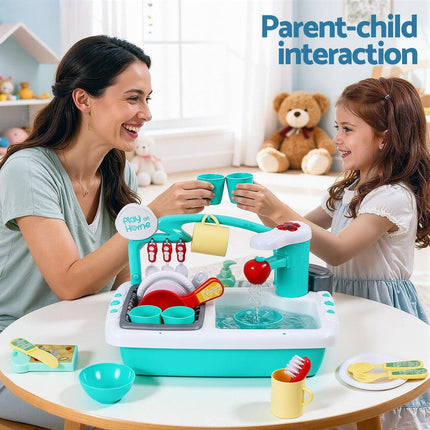 Keezi Kids Kitchen Play Set Play Pretend Sink Dishwasher Toys Green.