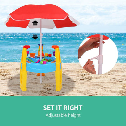 Keezi Kids Sandpit Pretend Play Set Water Sand Table Children Outdoor Toy Umbrella.