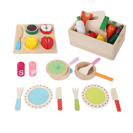 Keezi Kids Kitchen Play Set Wooden Pretend Toys Cooking Utensils Pots Pans Food.