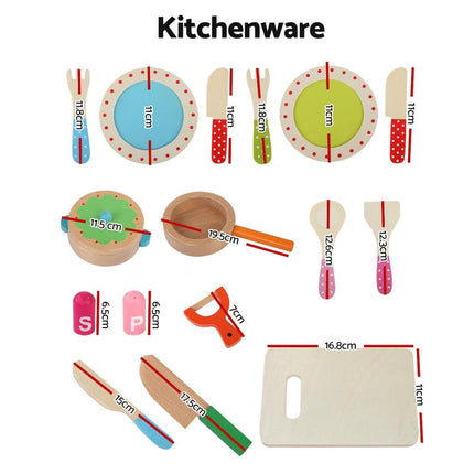Keezi Kids Kitchen Play Set Wooden Pretend Toys Cooking Utensils Pots Pans Food.