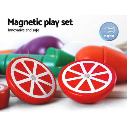 Keezi Kids Kitchen Play Set Wooden Pretend Toys Cooking Utensils Pots Pans Food.