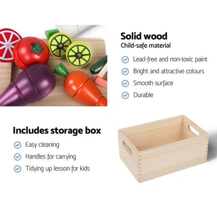 Keezi Kids Kitchen Play Set Wooden Pretend Toys Cooking Utensils Pots Pans Food.