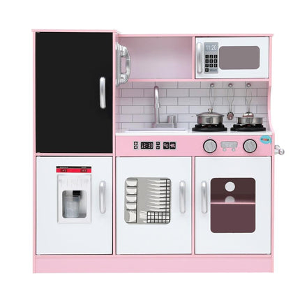 Keezi Kids Wooden Pretend Kitchen Play Set Cooking Toys Pot Ice Cup Oven Blackboard 80CM Pink.