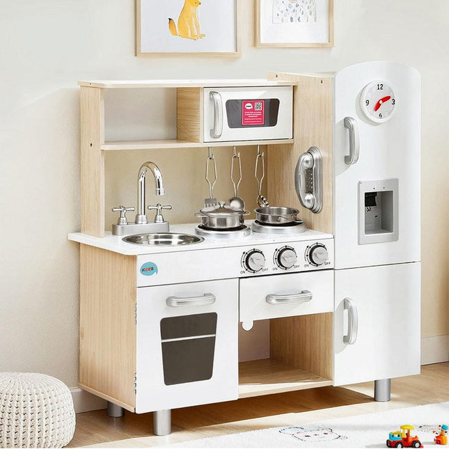 Keezi Kids Kitchen Play Set Wooden Pretend Toys Cooking Children Clock Beige.
