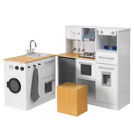 Keezi Kids Kitchen Playset 2-Piece Wooden Pretend Play Coffee Maker Toy 80CM White.