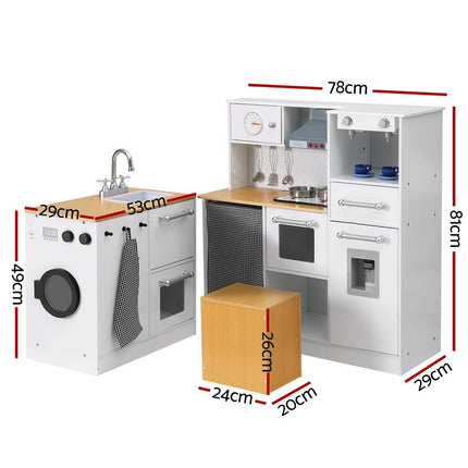 Keezi Kids Kitchen Playset 2-Piece Wooden Pretend Play Coffee Maker Toy 80CM White.