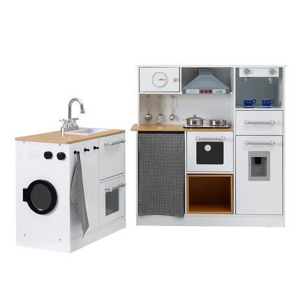 Keezi Kids Kitchen Playset 2-Piece Wooden Pretend Play Coffee Maker Toy 80CM White.