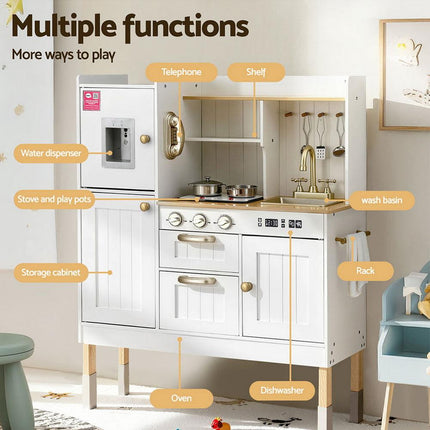 Keezi Kids Kitchen Play Set Wooden Pretend Toys Cooking Children Storage Golden.