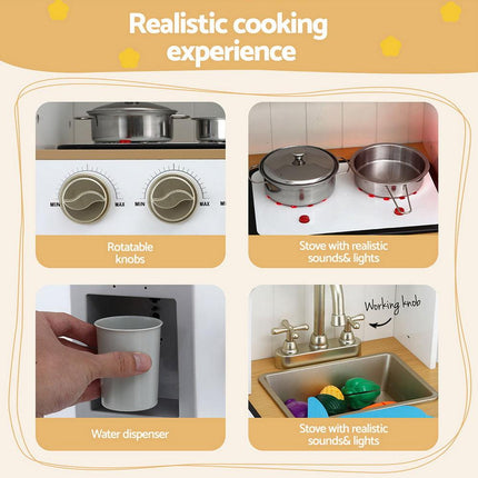 Keezi Kids Kitchen Play Set Wooden Pretend Toys Cooking Children Storage Golden.