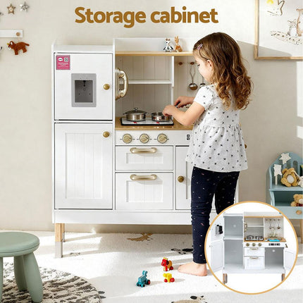 Keezi Kids Kitchen Play Set Wooden Pretend Toys Cooking Children Storage Golden.