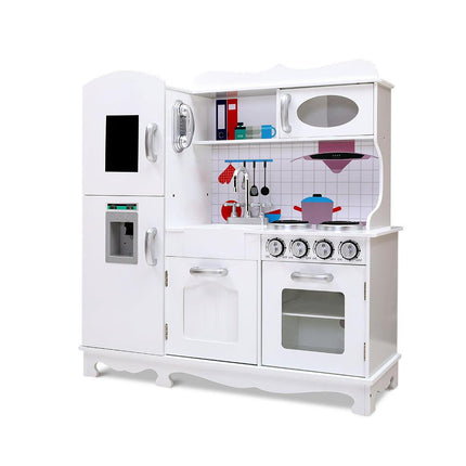 Keezi Kids Kitchen Play Set Wooden Pretend Toys Cooking Children Storage White.