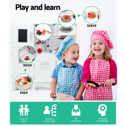 Keezi Kids Kitchen Play Set Wooden Pretend Toys Cooking Children Storage White.