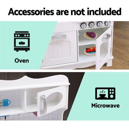 Keezi Kids Kitchen Play Set Wooden Pretend Toys Cooking Children Storage White.