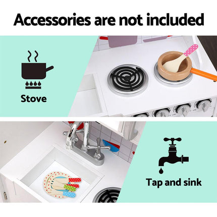 Keezi Kids Kitchen Play Set Wooden Pretend Toys Cooking Children Storage White.