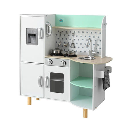 Keezi Kids Wooden Pretend Kitchen Play Sets Cooking Toys Oven Fridge 85CM Green.