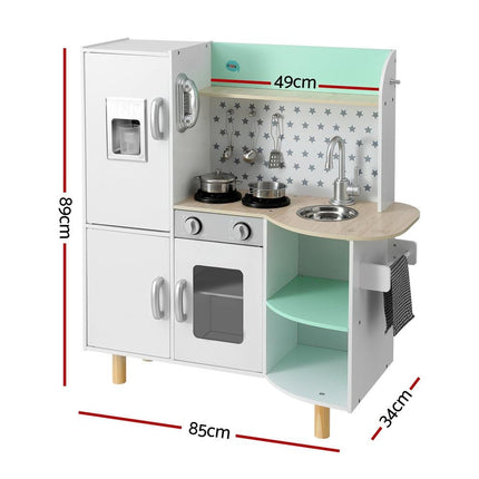Keezi Kids Wooden Pretend Kitchen Play Sets Cooking Toys Oven Fridge 85CM Green.