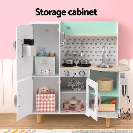 Keezi Kids Wooden Pretend Kitchen Play Sets Cooking Toys Oven Fridge 85CM Green.