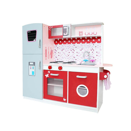 Keezi Kids Kitchen Play Set Wooden Pretend Toys Cooking Children Fridge Oven Red.