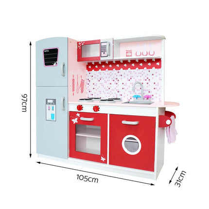 Keezi Kids Kitchen Play Set Wooden Pretend Toys Cooking Children Fridge Oven Red.