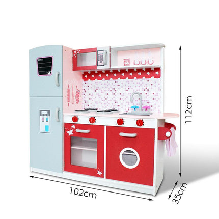 Keezi Kids Kitchen Play Set Wooden Pretend Toys Cooking Children Fridge Oven Red.