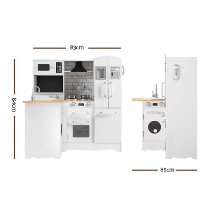 Keezi Kids Kitchen Play Set Wooden Pretend Toys Cooking Children Fridge White.