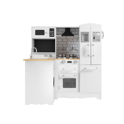 Keezi Kids Kitchen Play Set Wooden Pretend Toys Cooking Children Fridge White.