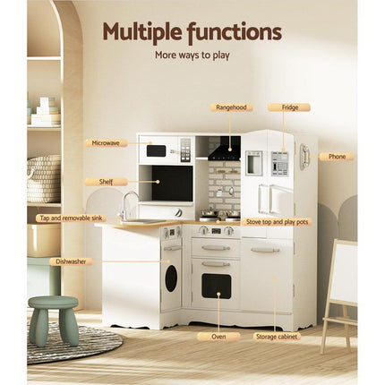 Keezi Kids Kitchen Play Set Wooden Pretend Toys Cooking Children Fridge White.